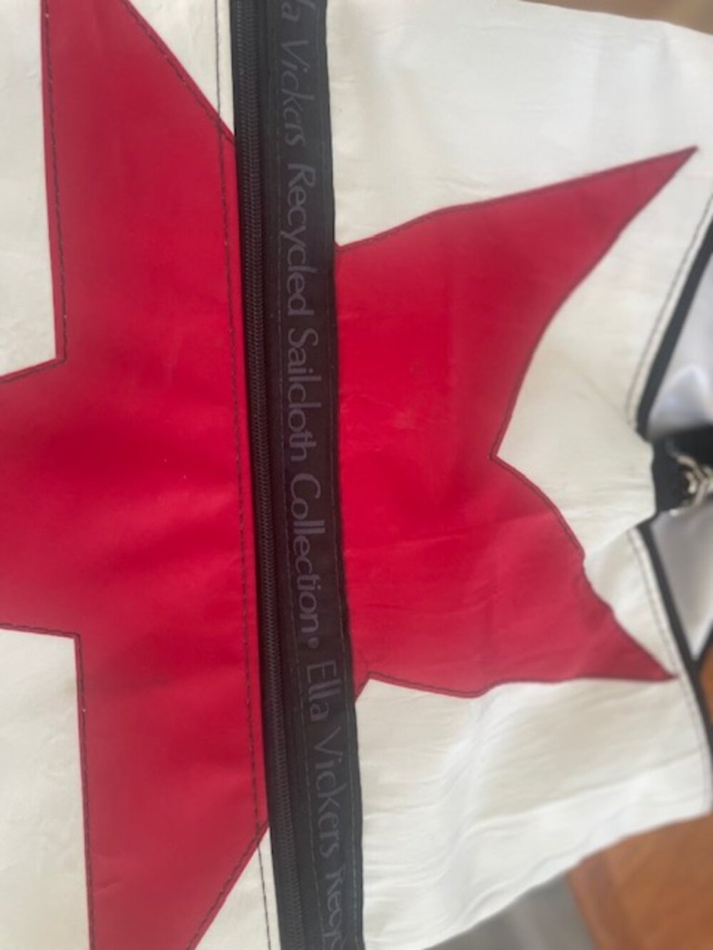 SUMMER BEACH TOTE ELLA VICKERS Recycled Sail Cloth. Red, white, black. Preowned - Picture 3 of 6